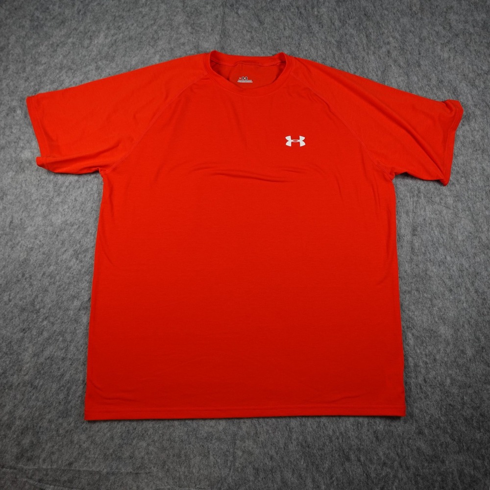 Under Armour Shirt Mens Large Orange Raglan Sleeve HeatGear Performance Athletic